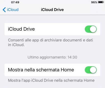 attivare app iCloud drive
