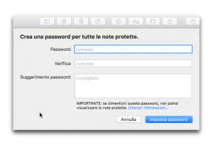 impostazione password note