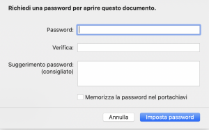 impostare password pages