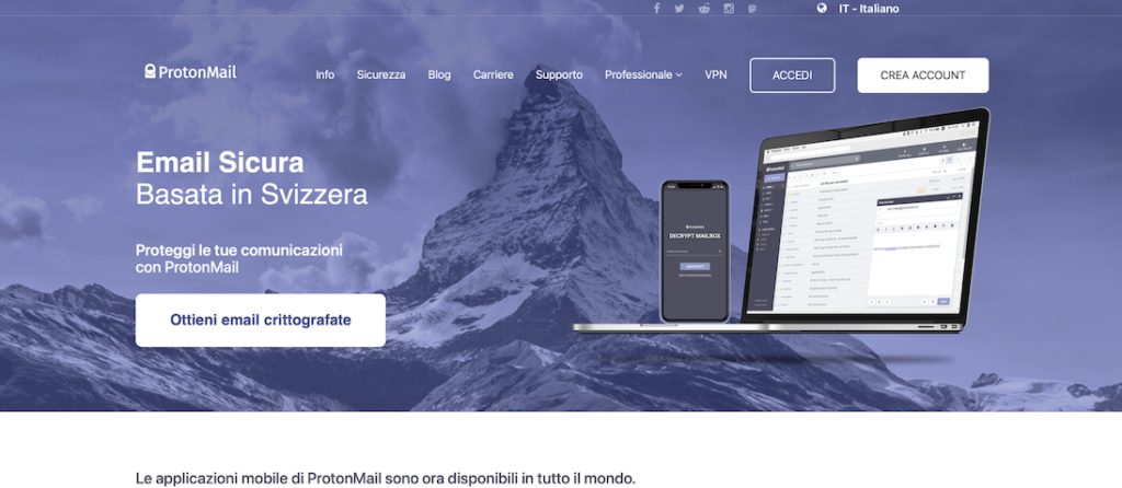 home page sito protonmail